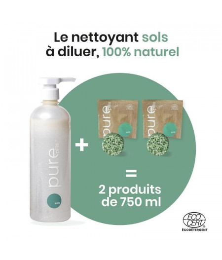 Nettoyant Sols naturel - Bouteille végétale et deux recharges sans perturbateurs endocriniens, sans cancérogènes ni mutagènes.