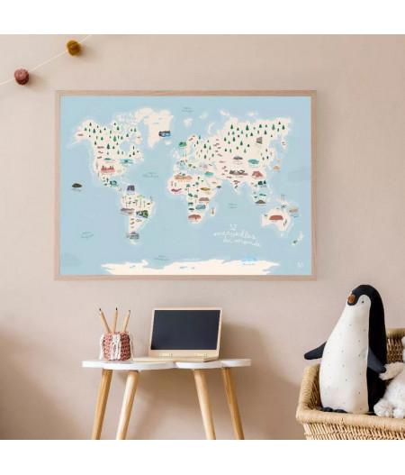 Planisphère du monde & livret d'exploration - affiche carte du monde - papeterie made in France