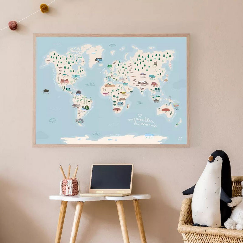 Planisphère du monde & livret d'exploration - affiche carte du monde - papeterie made in France