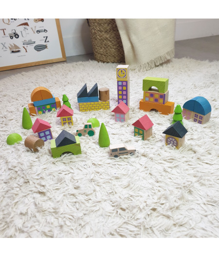 Jeu pour enfant 2 ans Minivillage - 40 pièces - Jouet en bois dès 2 ans - Jeujura