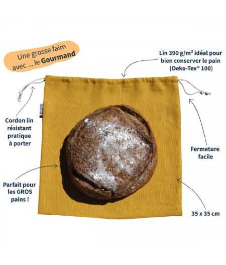 Sac à pain Gourmand en lin 100% eco-responsable et made in France