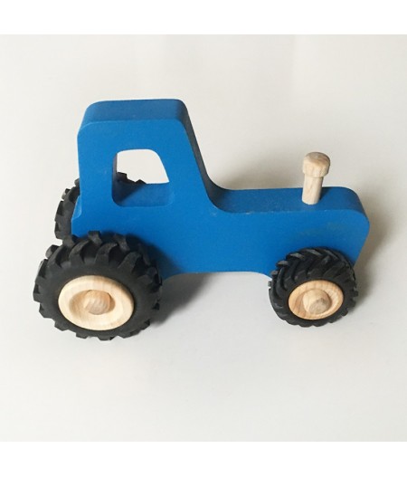 Joli jouet en bois tracteur bleu