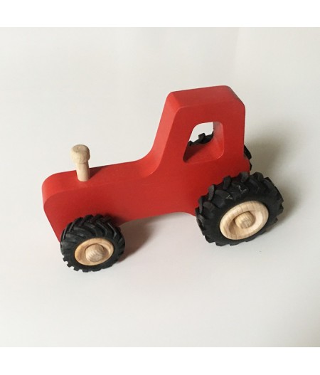 Tracteur en bois rouge made in france