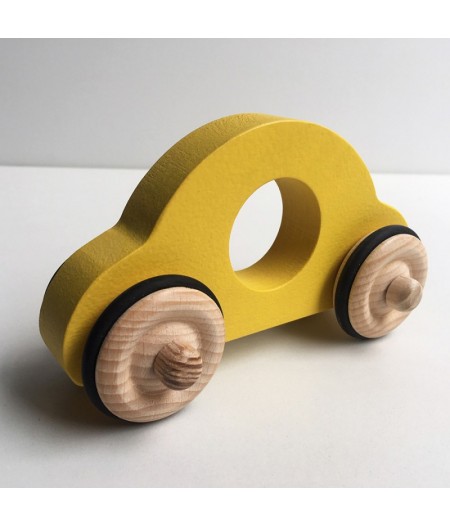Jouet en bois petite voiture jaune