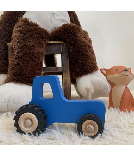 Tracteur en bois bleu jouet enfant