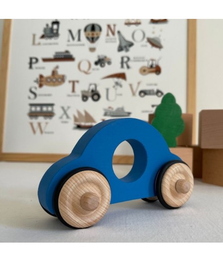 Petite voiture Anatole en bois bleu