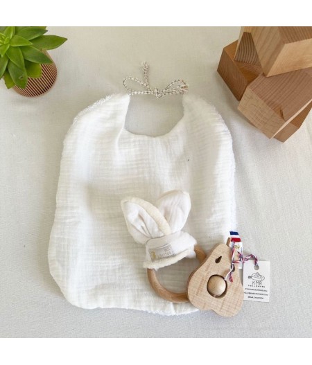 Coffret bébé "gazouille" blanc et jeu d'éveil poire by ETHIQ