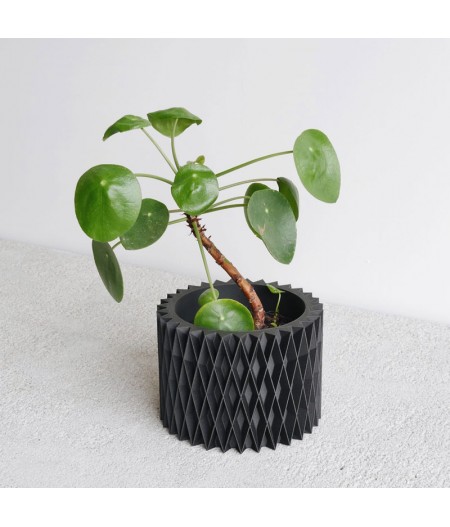Jardinière noire pour plante grasse CROIX en bois recyclé et bioplastique - Minimum design